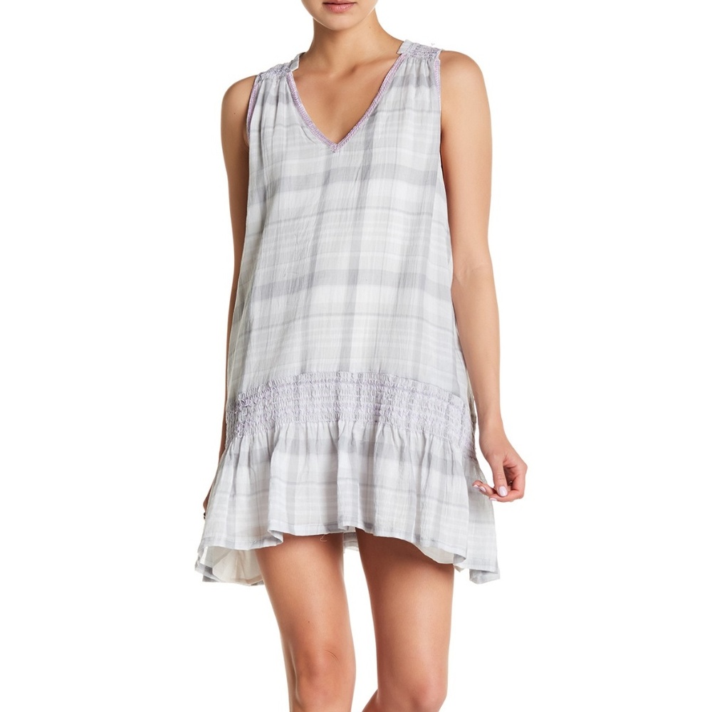 Free People Run With Me Plaid Embroidered dress